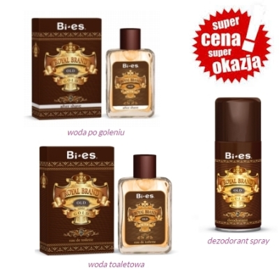 Bi Es Royal Brand Old Gold - zestaw promocyjny, woda toaletowa, woda po goleniu, dezodorant