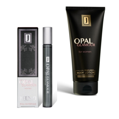 JFenzi Opal Glamour - zestaw promocyjny dla kobiet, woda perfumowana roll-on 10 ml, balsam do ciala 200 ml