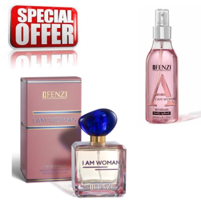 JFenzi I Am Woman - zestaw promocyjny, woda perfumowana 100 ml, perfumowana mgiełka do ciała [body splash] 200 ml