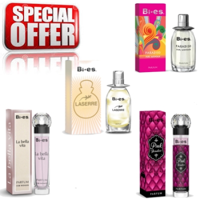 Bi Es - zestaw promocyjny MIX - La Bella Vita, Laserre, Paradiso, Pink Boudoir 4x15 ml
